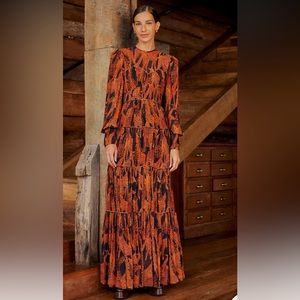Farm Rio Black Giraffes Puff Sleeve Maxi Dress